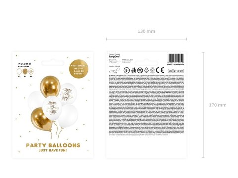 Balony urodzinowe Happy Birthday To You 30cm 6szt złoty biały