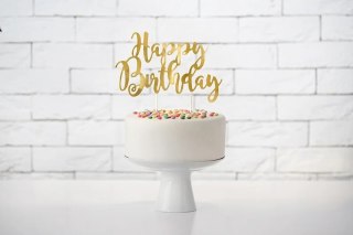 Topper na tort urodziny Happy Birthday złoty 22,5cm