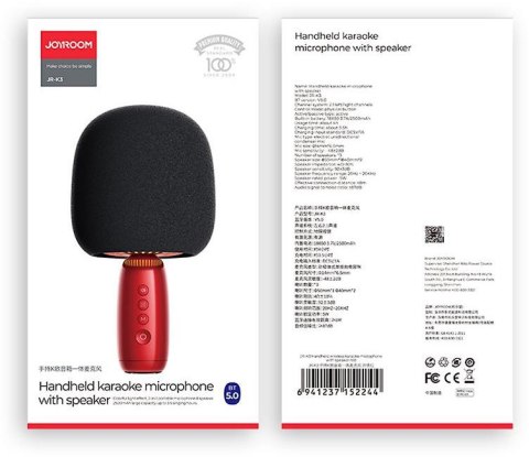 Joyroom mikrofon bezprzewodowy do karaoke z głośnikiem Bluetooth 5.0 2500mAh czerwony JR-K3 red