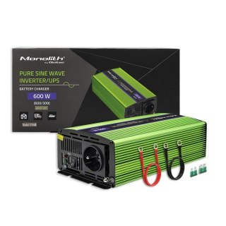 Przetwornica napięcia Qoltec Monolith | ładowanie baterii | UPS | 300W | 600W | 12V na 230V | Czysty Sinus