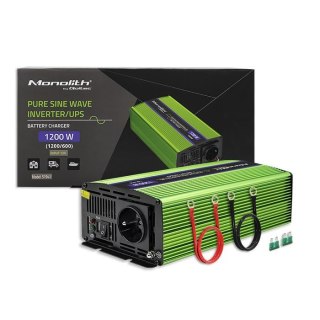 Przetwornica napięcia Qoltec Monolith | ładowanie baterii | UPS | 600W | 1200W | 12V na 230V | Czysty Sinus