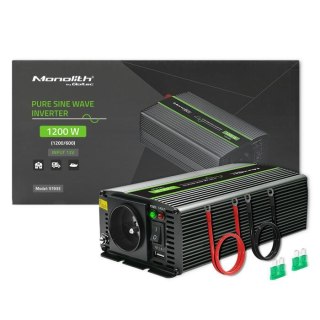 Przetwornica napięcia Qoltec Monolith | ładowanie baterii | UPS | 1000W | 2000W | 12V na 230V | Czysty Sinus