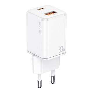 Ładowarka sieciowa Usams T43 33W 1xUSB-C + 1xUSB PD 3.0 QC 3.0 bez kabla - biała