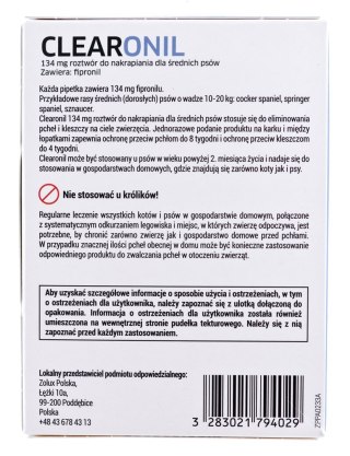 CLEARONIL dla średnich psów (10-20 kg) - 134 mg x 3