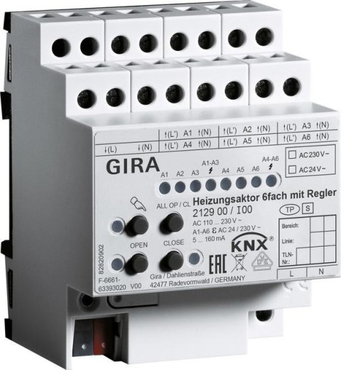 GIRA KNX Aktor grzewczy 6-kanałowy z regulatorem 2139 00 | Gira One