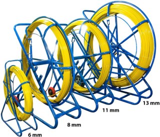 WŁÓKNO SZKLANE DO PRZECIĄGANIA KABLI 6mm / 150m (PILOT / STALKA) PE + STOJAK