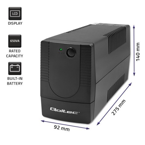 Qoltec Zasilacz awaryjny UPS | Monolith| 650VA | 360W