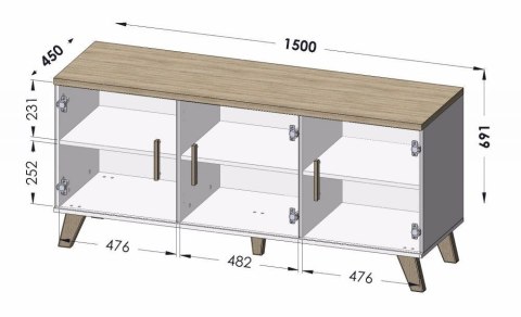 Komoda LOTTA 150 3D wotan + czarny mat