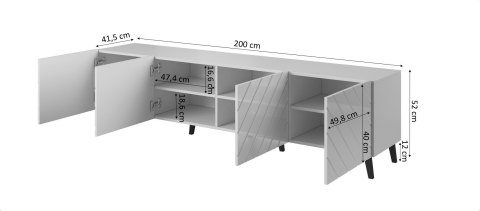 Szafka RTV ABETO 200x42x52 biały/biały połysk