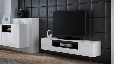 Szafka RTV VIVA 180 biały/ biały połysk+ czarny Szafka RTV VIVA 180 biały/ biały połysk+ czarny