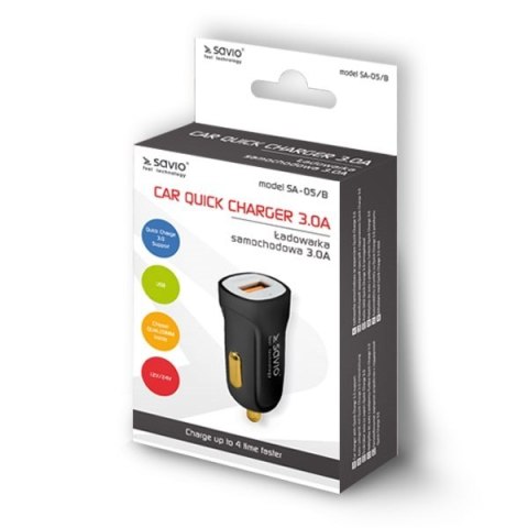 Ładowarka samochodowa do smartfona SAVIO Quick Charge 3.0 SA-05/B (3000 mA; USB)