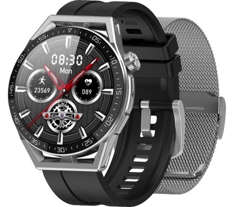 Smartwatch Rubicon RNCE88-3 Srebrny - Czarny Pasek Silikonowy + Srebrna Bransoleta