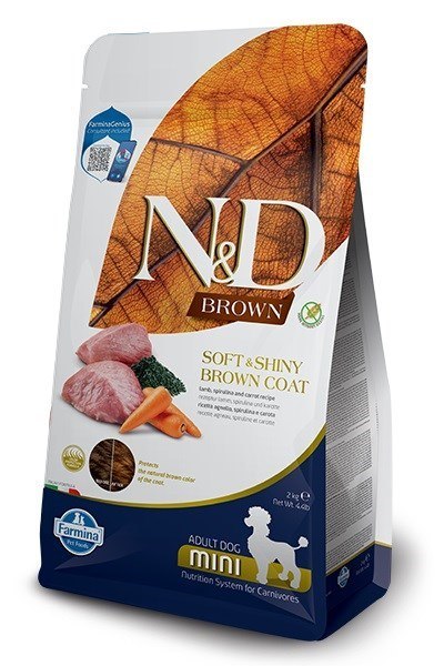 FARMINA N&D BROWN DOG LAMB, SPIRULINA&CARROT ADULT MINI 2kg