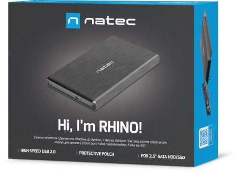 OBUDOWA DYSKU ZEWNĘTRZNA NATEC RHINO SATA 2.5cala USB 2.0 CZARNA SLIM