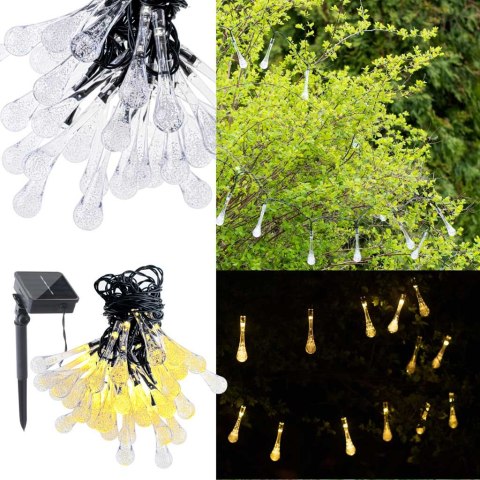 Lampki solarne ogrodowe sople 6,5m 30LED ciepły bi