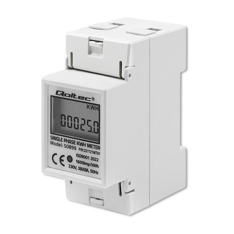 QOLTEC LICZNIK ZUŻYCIA ENERGII JEDNOFAZOWY NA SZYNĘ DIN | 230V | LCD | 2P