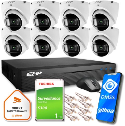 Zestaw monitoringu IP Pro 8T EZ-IP by Dahua 8 kamer FullHD 1TB EZI-T120-F2 EZN-108E1-P8