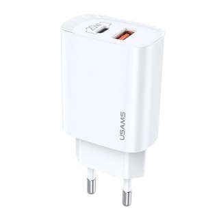 Ładowarka sieciowa Usams T35 20W 1xUSB-C + 1xUSB PD 3.0 QC 3.0 bez kabla - biała