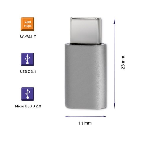 Qoltec Adapter USB 3.1 Typ C męski | Micro USB 2.0 B żeński