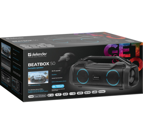 GŁOŚNIK DEFENDER BEATBOX 50 BLUETOOTH 50W BT/RGB/TF/TypeC/IPX5/PWB