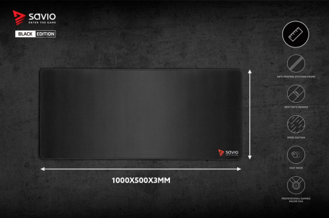 SAVIO PODKŁADKA POD MYSZ, GAMING 1000X500X3MM, OBSZYTA BLACK EDITION TURBO DYNAMIC XXL