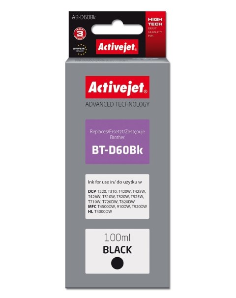 Activejet Tusz AB-D60Bk Buteleczka z atramentem (zamiennik Brother BT-D60Bk; Supreme; 100 ml; czarny)