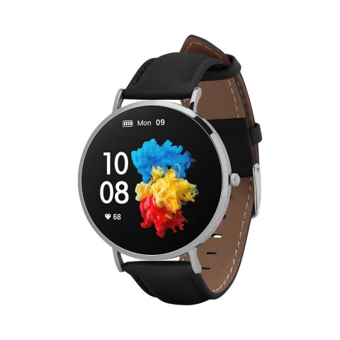 Smartwatch Garett Verona srebrno-czarny skórzany