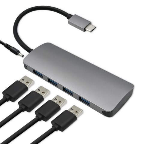 Adapter USB 3.1 Typ C męski/4 x USB 3.0 żeński | DC żeński