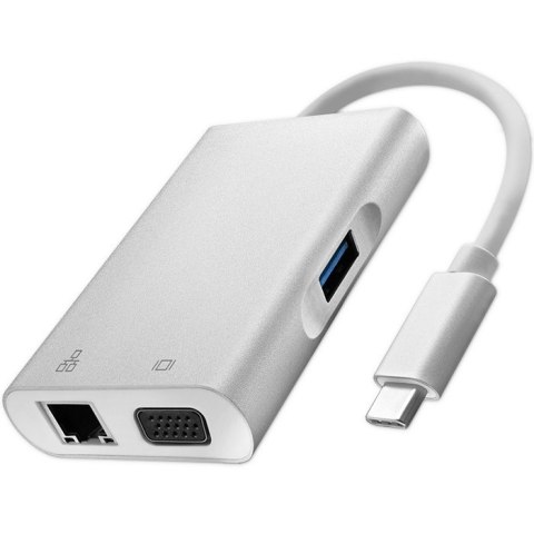 Adapter USB 3.1 typ C męski | VGA żeński + USB 3.0 A żeński + RJ45 żeński (1Gb/s) + PD