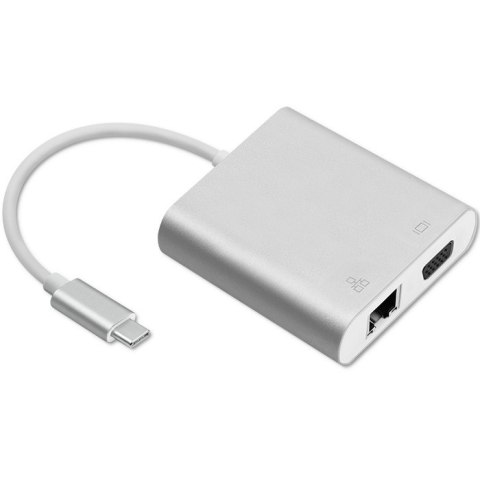 Adapter USB 3.1 typ C męski | VGA żeński + USB 3.0 A żeński + RJ45 żeński (1Gb/s) + PD