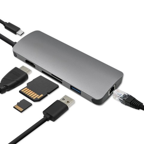 AdapterUSB 3.1 C męski / HDMI żeńskie | USB 3.0 żeńskie | RJ-45 żeńskie | SD | MICRO SD | PD