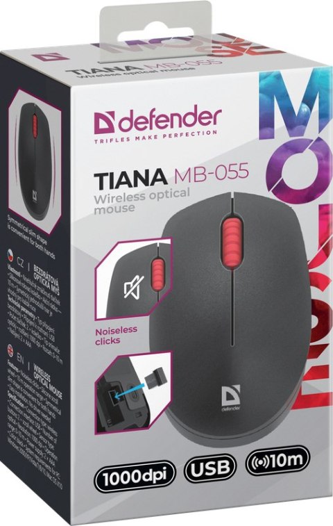 MYSZ DEFENDER TIANA MB-055 RF BEZPRZEWODOWA SILENT CZARNA 1000dpi 3P