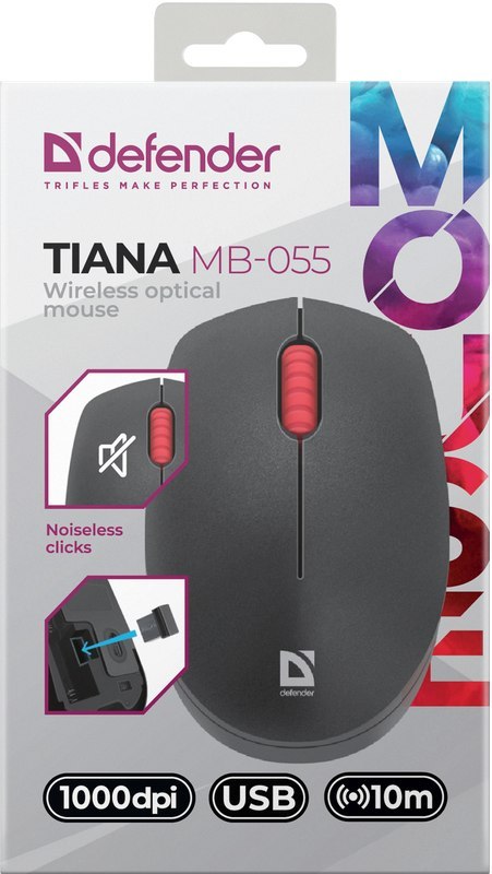 MYSZ DEFENDER TIANA MB-055 RF BEZPRZEWODOWA SILENT CZARNA 1000dpi 3P