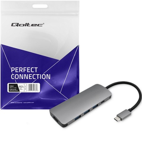 Qoltec Adapter USB 3.1 C męski / 3x USB 3.0 żeńskie | USB typ C żeński |HDMI żeńskie