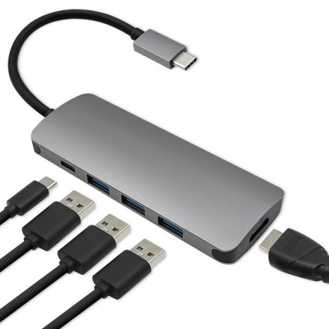 Qoltec Adapter USB 3.1 C męski / 3x USB 3.0 żeńskie | USB typ C żeński |HDMI żeńskie