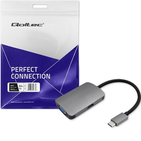 Qoltec Adapter USB 3.1 C męski / HDMI żeński | VGA żeńskie