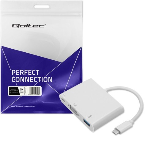 Qoltec Adapter USB 3.1 Typ C męski | VGA żeński + USB 3.0 A żeński + USB 3.1 Typ C żeński PD | 0.19m