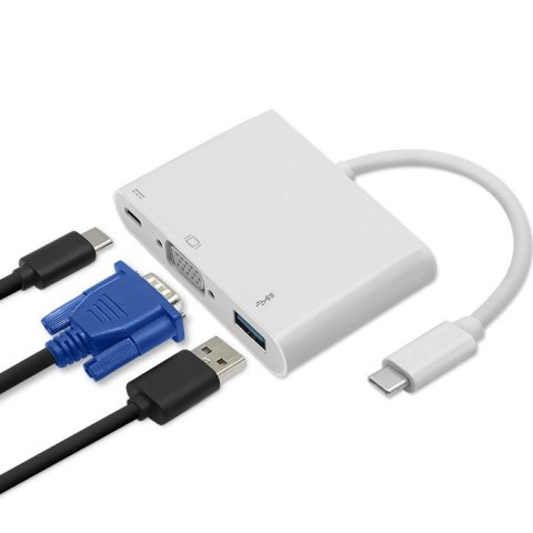 Qoltec Adapter USB 3.1 Typ C męski | VGA żeński + USB 3.0 A żeński + USB 3.1 Typ C żeński PD | 0.19m