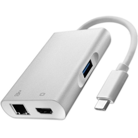 Qoltec Adapter USB 3.1 typ C męski | HDMI A żeński + USB 3.0 A żeński + RJ45 żeński + PD