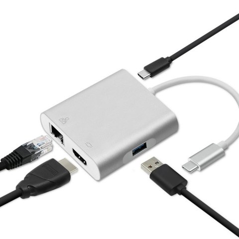 Qoltec Adapter USB 3.1 typ C męski | HDMI A żeński + USB 3.0 A żeński + RJ45 żeński + PD