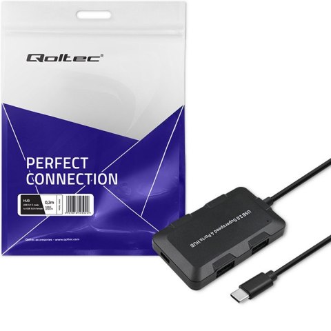 Qoltec Hub USB 3.1 typ C męski | 4x USB 3.0 A żeński | 0.2m