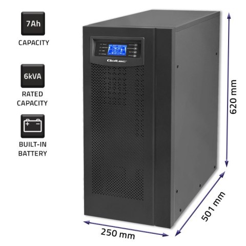 Qoltec Zasilacz awaryjny UPS | On-line | Pure Sine Wave | 6kVA | 4.8kW | LCD | USB