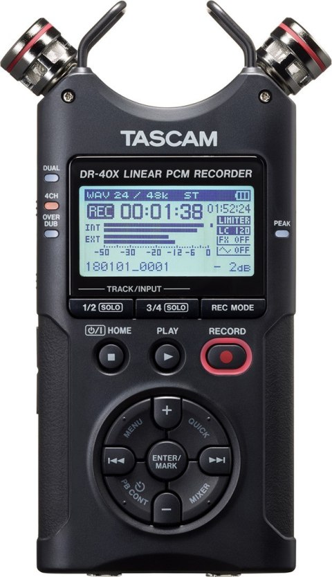 Tascam DR-40X - Przenośny rejestrator cyfrowy z interfejsem USB, zapisujący 2 x stereo, 2 GB karta SD