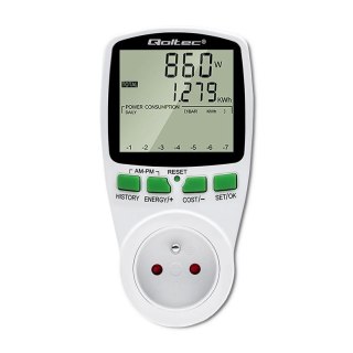 Watomierz Qoltec Licznik zużycia energii PM0627 z historią pomiaru | 3680W | 16A | LCD