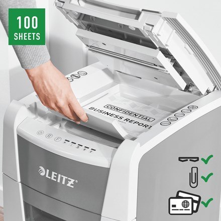 Niszczarka Leitz IQ AutoFeed 100, P4, 100 kartek, 34 l kosz