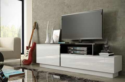 Szafka RTV SIGMA3 180 biały/biały połysk + czarny Szafka RTV SIGMA3 180 biały/biały połysk + czarny