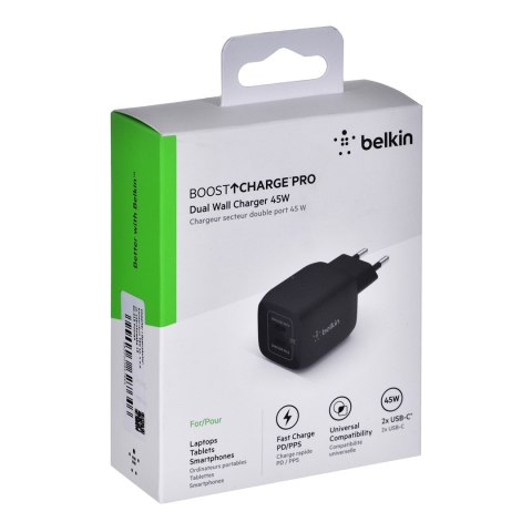 BELKIN WALL CHARGER 45W PD PPS DUAL USB-C GAN BLK