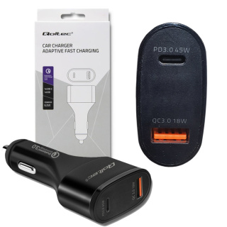 Qoltec Ładowarka samochodowa 12-24V | max 63W | USB typ C PD| USB QC 3.0