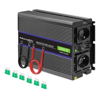 Przetwornica napięcia Qoltec Monolith 3000 MS Wave | 12V na 230V | 1500/3000W | USB