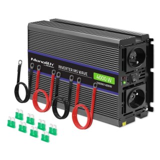 Przetwornica napięcia Qoltec Monolith 4000 MS Wave | 12V na 230V | 2000/4000W | USB